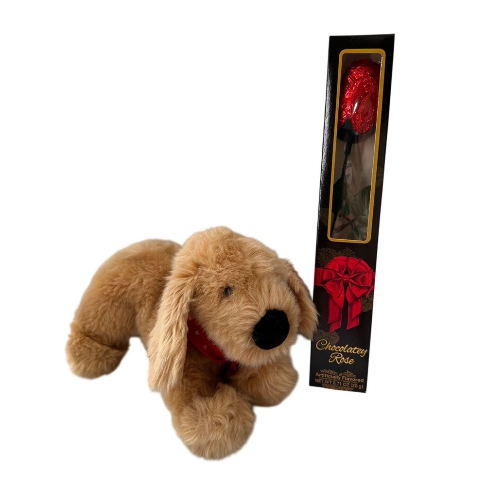 GUND Valentine Plush Dog Chocolate‎ Rose Gift Set CVS Valentine's Day Hugs Love
